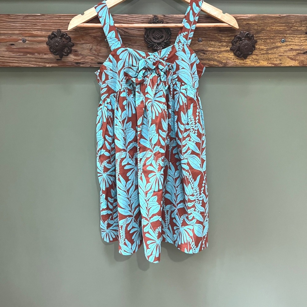 Janie and Jack Girls Size 10 Tropical Floral Cotton Sun Dress Blue Brown Bow